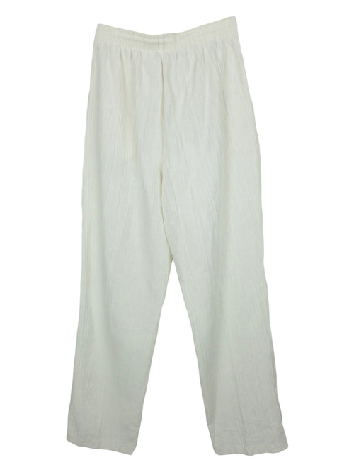 Vintage 90s Y2K White Minimalist Relaxed Fit Solid White Trouser Pants with Elasticated Waist and Drawstring | 32 Inch Waist