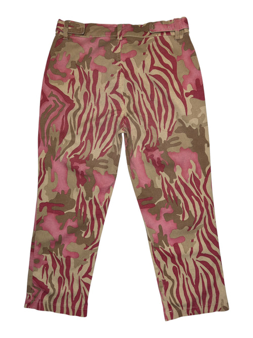Vintage 2000s KRIZIA Denim Low-to-Mid Rise Pink & Brown Camouflage Capri Trousers | Size XS