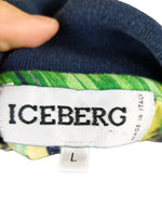 Vintage 90s Y2K Iceberg Men's Streetwear Designer Tropical Graphic Print Collared 1/4 Button Down Short Sleeve Polo Shirt | Men’s Size L-XL