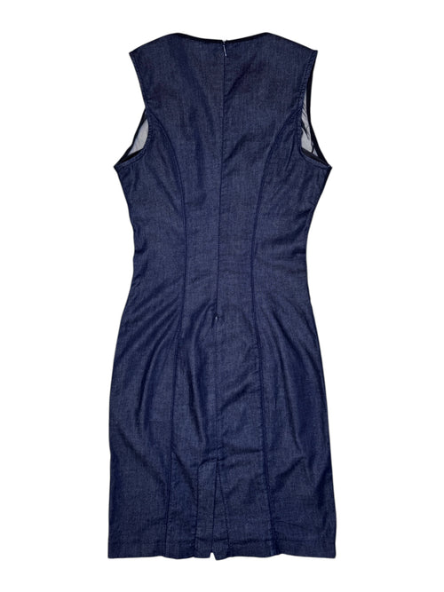 Vintage 2000s MISS SIXTY Stretchy Denim Pencil Mini Dress with Mesh Sweetheart Neckline | Size XS