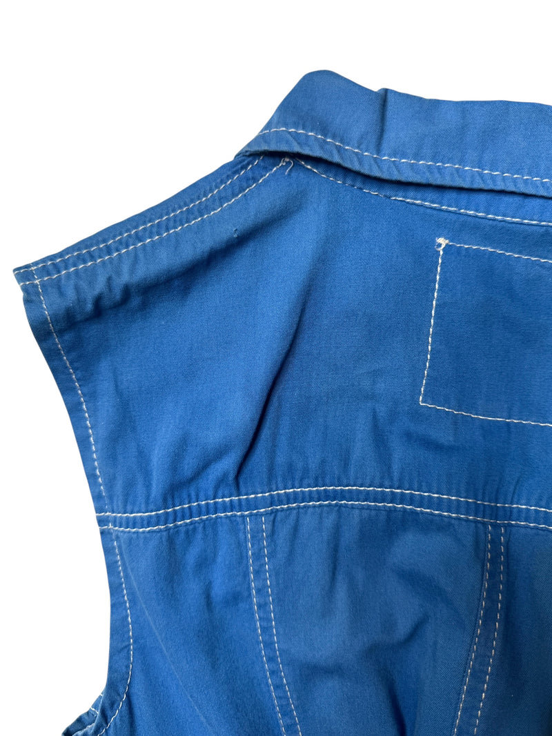 Vintage 2000s Y2K Moschino Mod Preppy Blue Sleeveless Collared Snap Button Down A-Line Mini Dress | Size M