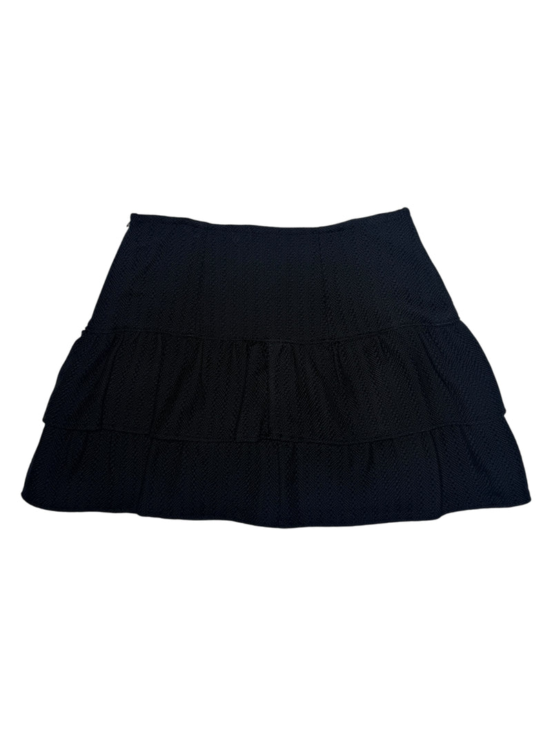 Vintage 90s Y2K Italian Basic Black Low Rise Layered Ruffled Micro Mini Skirt | Size XS