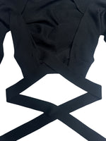 Vintage 2000s Y2K Dolce & Gabbana Subversive Minimalist Black Cropped Wool Bolero Cardigan with Wrap Around Tie | Size XS-S