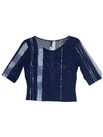 Vintage 2000s La Perla Blue Abstract Patterned 3/4 Sleeve Mesh Top | Size L