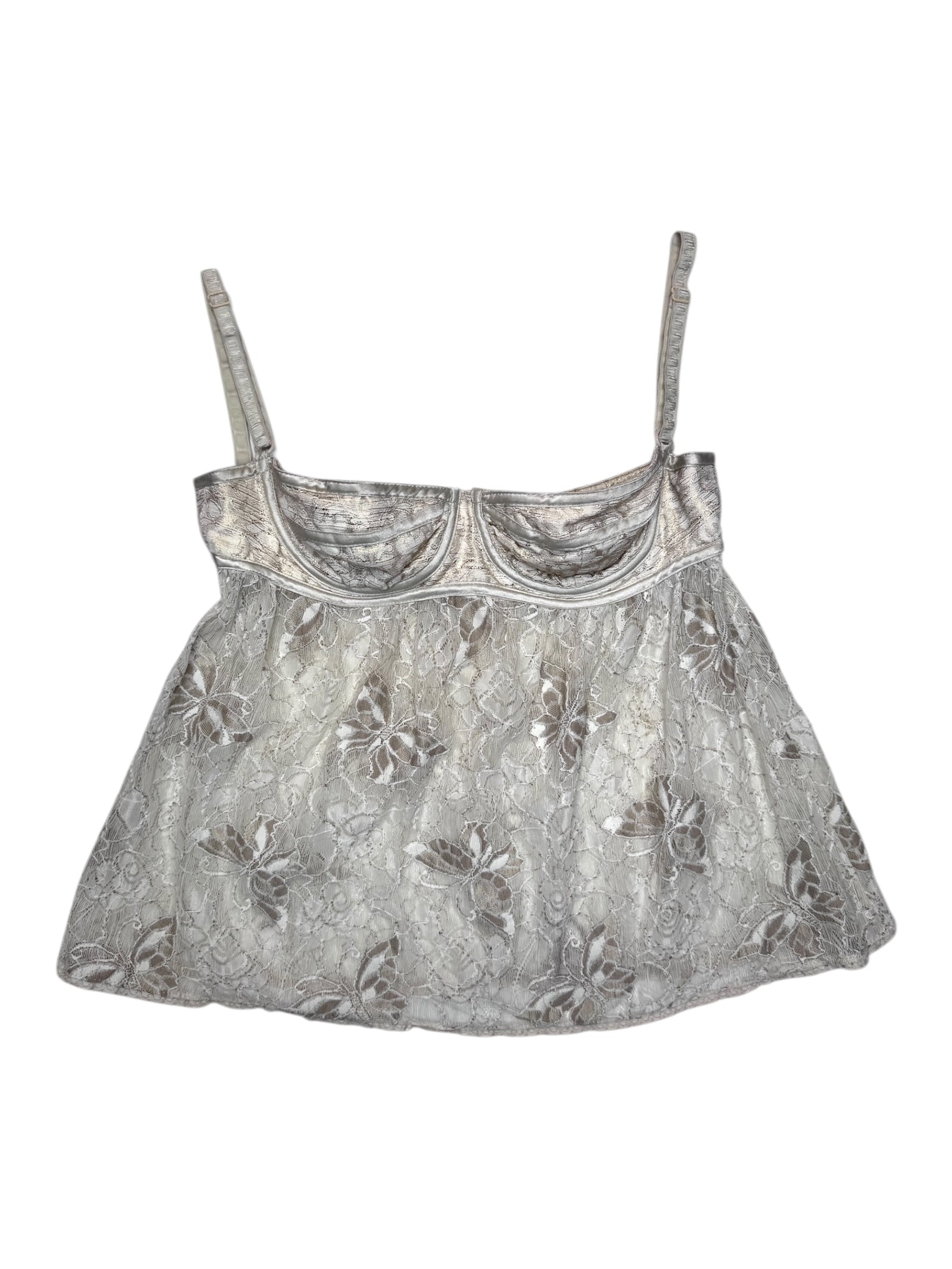 Vintage 2000s DOLCE & GABBANA Cream & Metallic Gold Butterfly Lace Bustier Corset Top | Size S