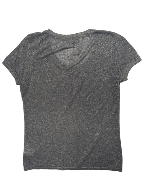Vintage 2000s Y2K Emporio Armani Grey & Gold Sparkle Metallic Short Sleeve Scoop Neck T-Shirt  | Size M