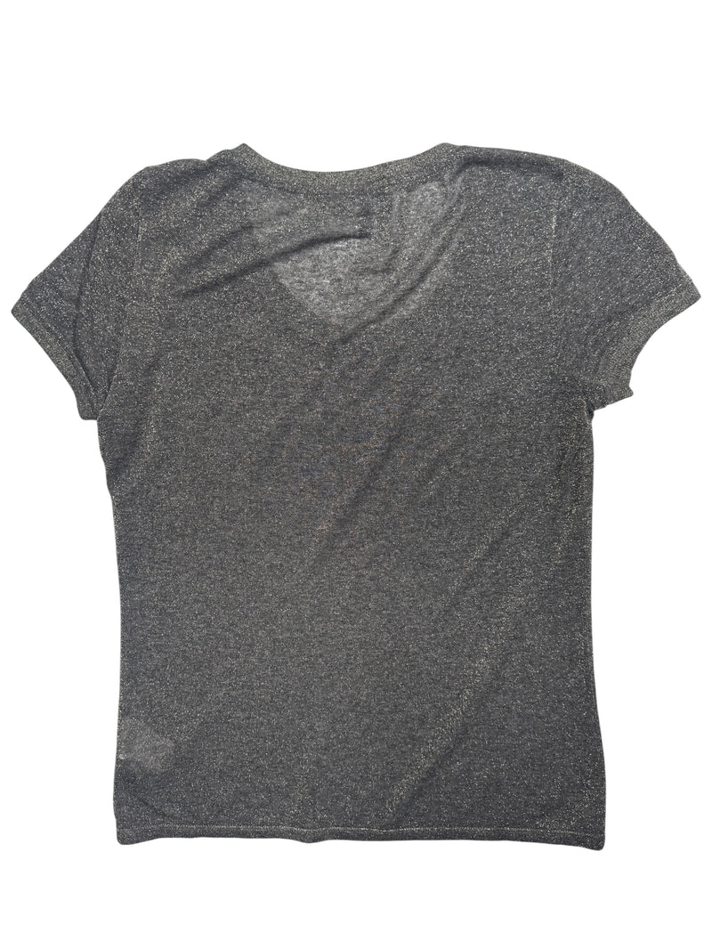 Vintage 2000s Y2K Emporio Armani Grey & Gold Sparkle Metallic Short Sleeve Scoop Neck T-Shirt  | Size M