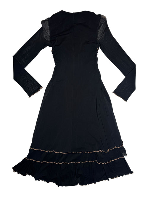 Vintage 2000s Sonia Fortuna Black Layered Mesh Long Sleeve Stretchy Midi Dress | Size S