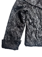 Vintage 2000s Y2K Black Lightweight Collared Crinkle Jacket with Waist Tie | Size L