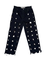 Ottolinger Black Distressed Cropped Denim Jeans with Burned Cutout Hole Detail | 28 Inch Waist