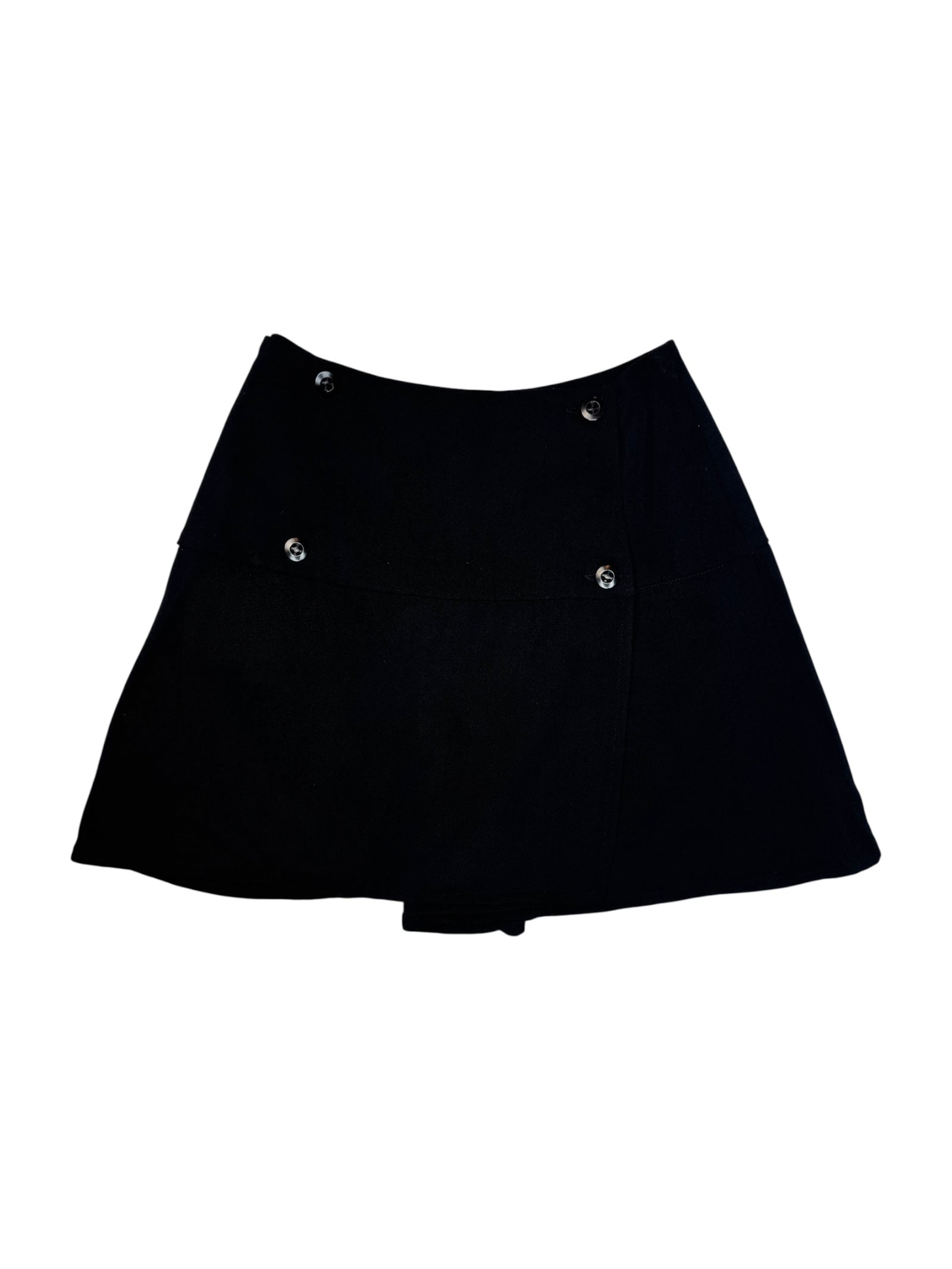 Vintage 90s Max & Co Wool Black High Waisted A-Line Mini Wrap Skort | Size S