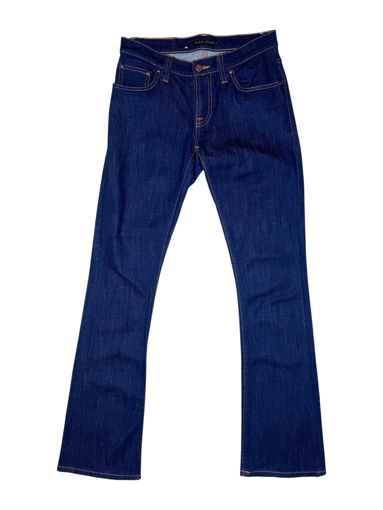 Vintage 2000s NUDIE Blue Denim Dark Wash Slim Fit Bootcut Jeans | 27 Inch Waist