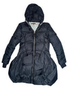 Vintage 2000s Y2K Marithé + François Girbaud Subversive Black Down Feather Peplum Style Hooded Puffer Jacket | Size S