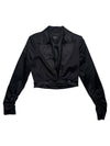 Vintage 2000s Y2K Miss Sixty Gothic Grunge Black Cropped Silky Blazer Jacket with Ruched Sleeves | Size S-M