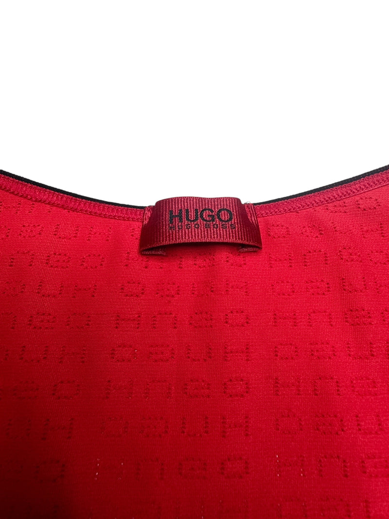 Vintage 2000s Y2K Hugo Boss Red Laser Cut Logo Short Sleeve T-Shirt | Size M