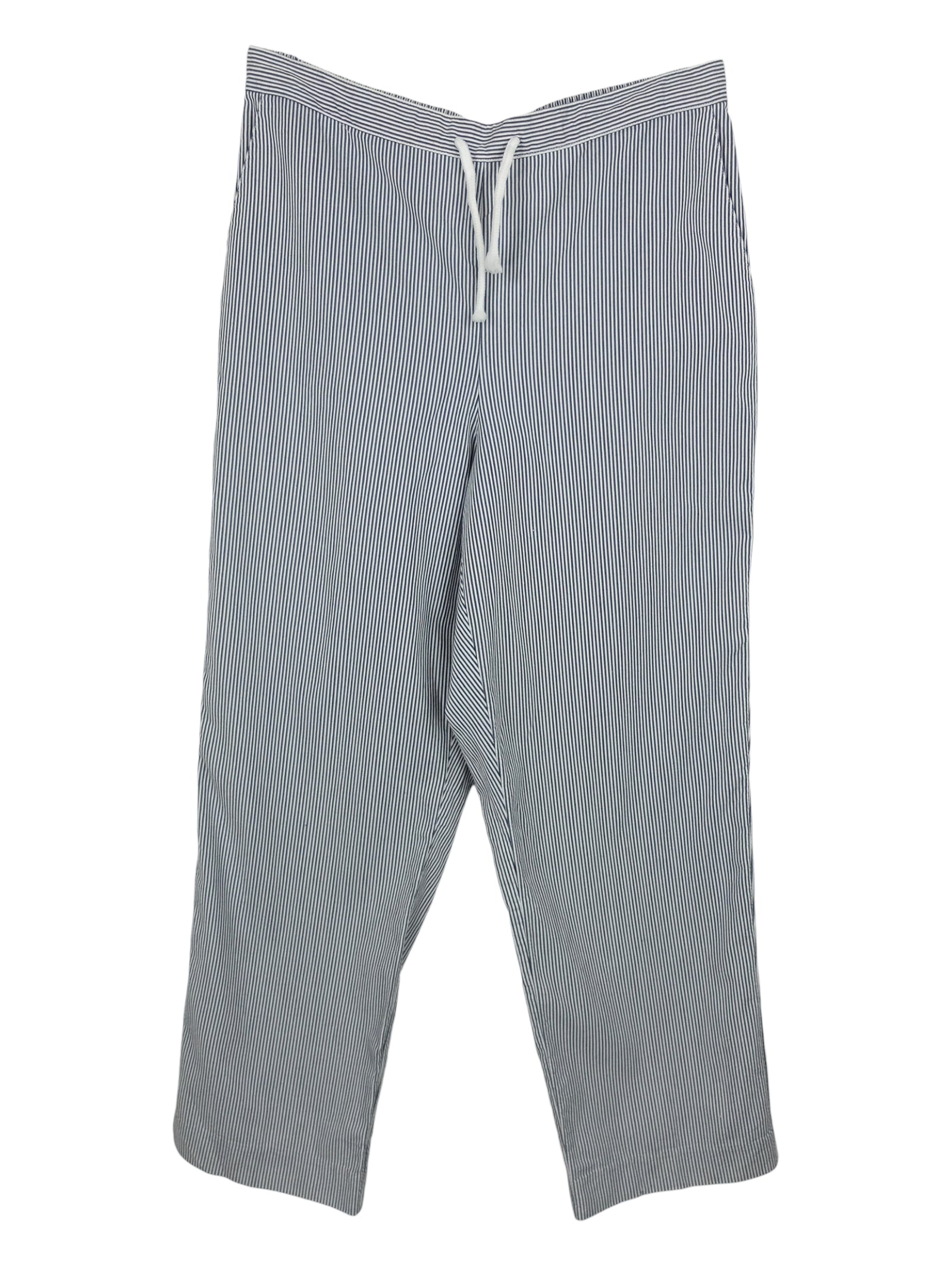 Vintage 90s Nautical Style Blue & White Striped Relaxed Fit Trouser Pants with Elasticated Waist & Drawstring | 35 Inch Waist