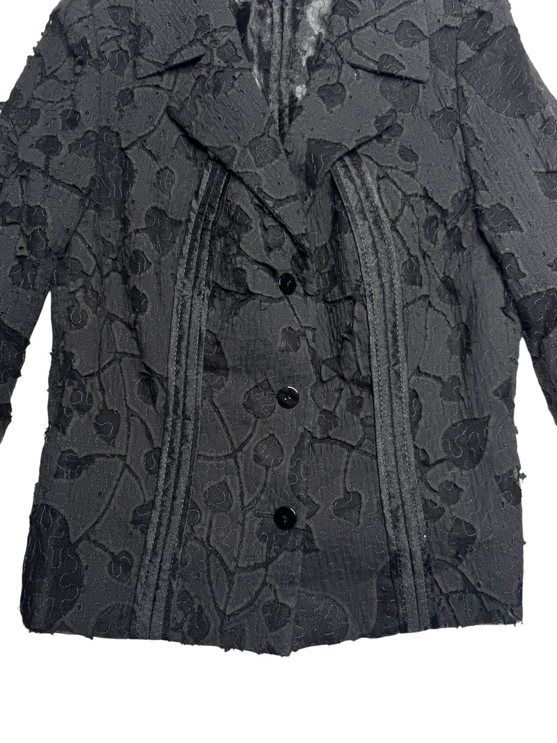 Vintage 90s Y2K Grunge Black Lightweight Collared Button Down Blazer Jacket With Mesh Cutout Details | Size S-M