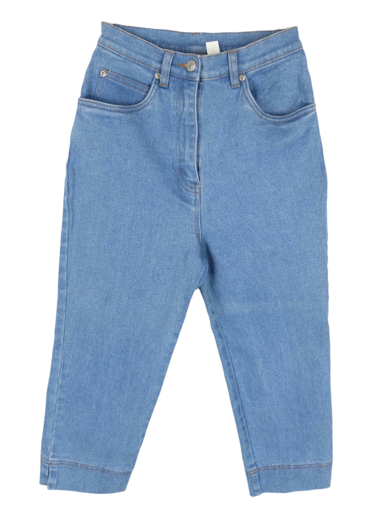 Vintage 90s Bohemian High Waisted Medium Wash Light Blue Denim Capri Jeans | 24 Inch Waist