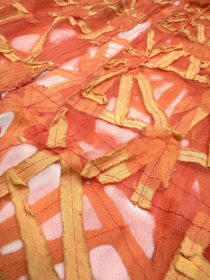 Vintage 2000s Y2K Save The Queen Orange Abstract Lightweight Mesh Patchwork Summer Blazer Jacket | Size S