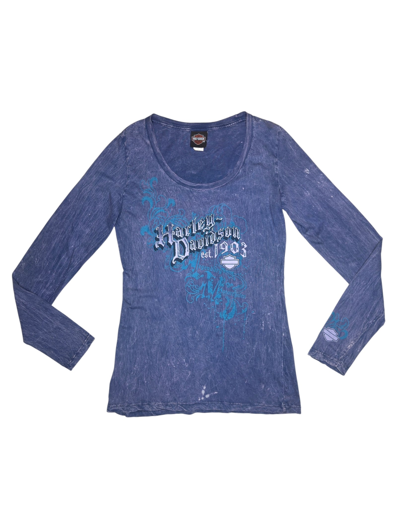 Vintage 2000s HARLEY DAVIDSON Purple Long Sleeve Acid Wash Graphic T-Shirt | Size M