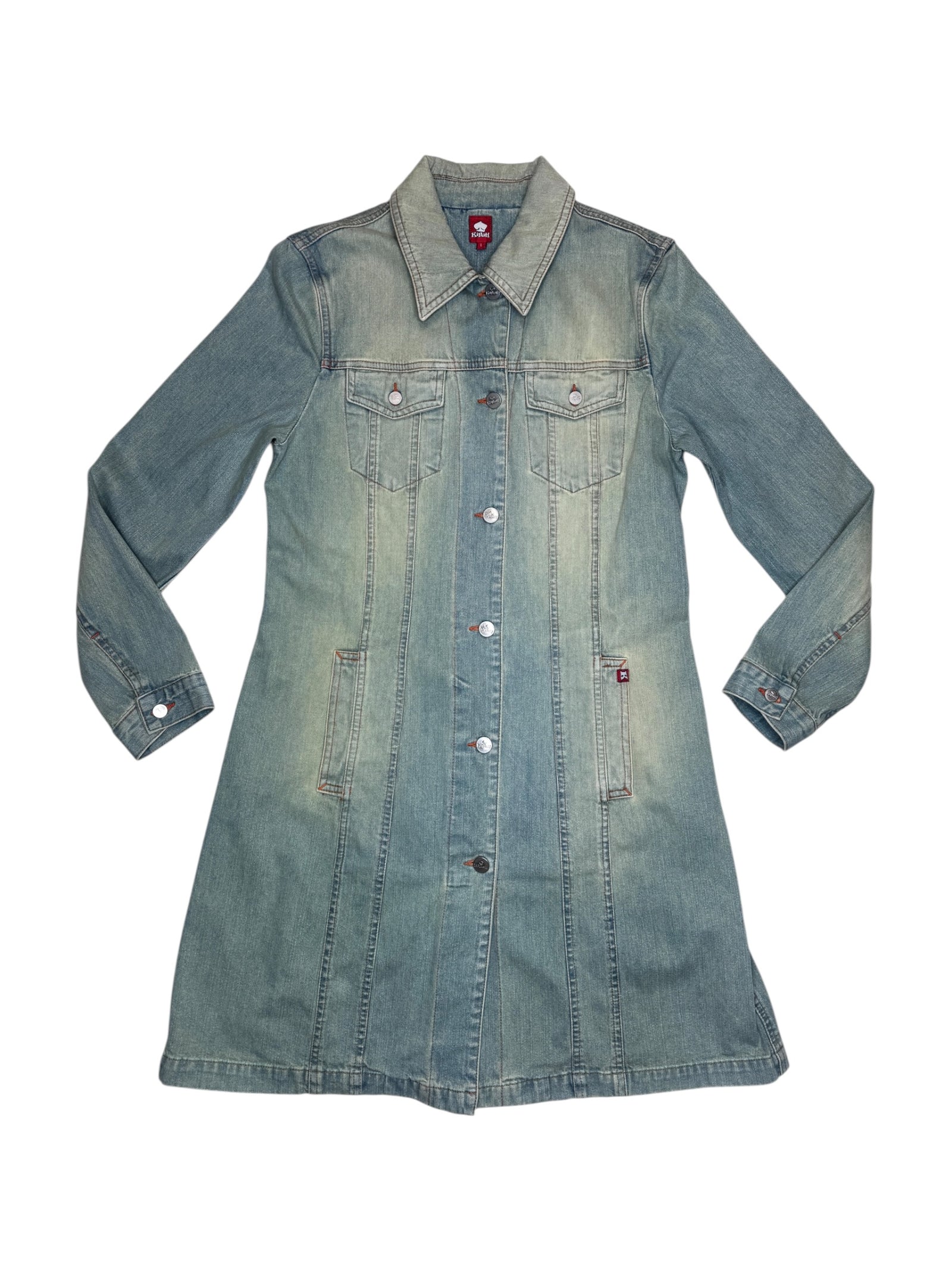Vintage 2000s KILLAH Stonewash Denim Midi Trench Jean Jacket | Size M