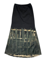 Vintage 2000s Kenzo Jeans High Rise Black & Green Glitter Painted Floor Length Maxi Skirt | Size S-M