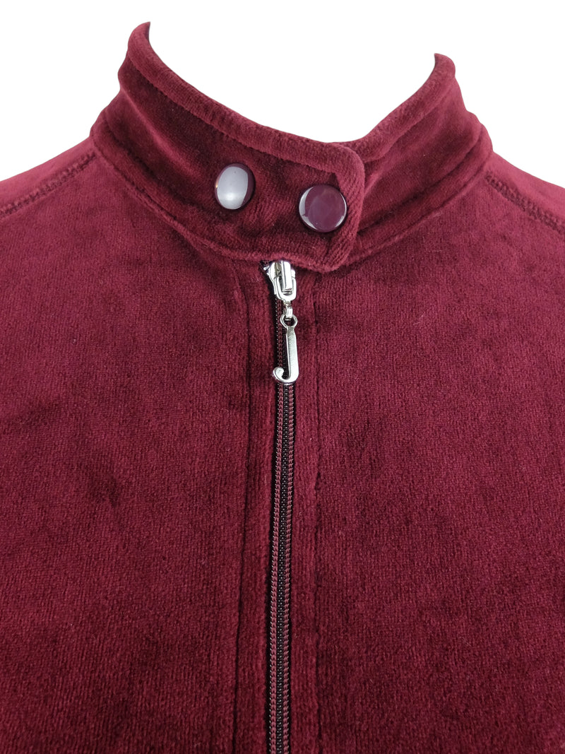 Vintage 2000s Y2K Juicy Couture Maroon Burgundy Velour Velvet Mockneck Zip Up Fitted Track Suit Jacket | Size S-M
