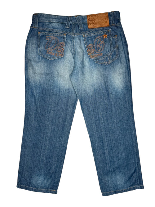Vintage 2000s Y2K Dolce & Gabbana Mid-Rise 3/4 Length Medium Wash Faded Denim Capris | 31 Inch Waist