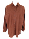 Vintage 90s Bohemian Hippie Minimalist Solid Basic Rust Brown Velour Collared Long Sleeve Button Up Shirt