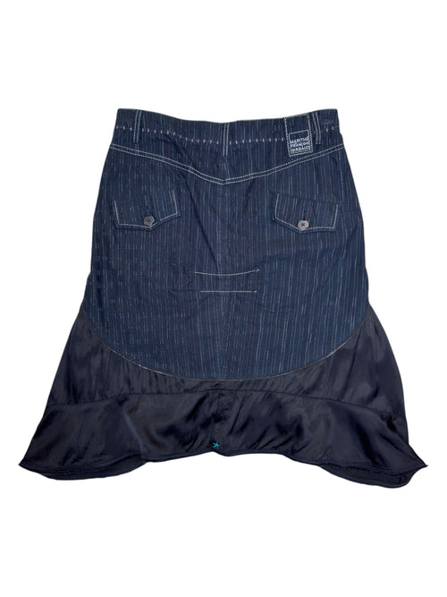 Vintage 2000s MARITHÉ + FRANÇOIS GIRBAUD Subversive Low Rise Navy Blue & Black Layered Midi Skirt | Size S