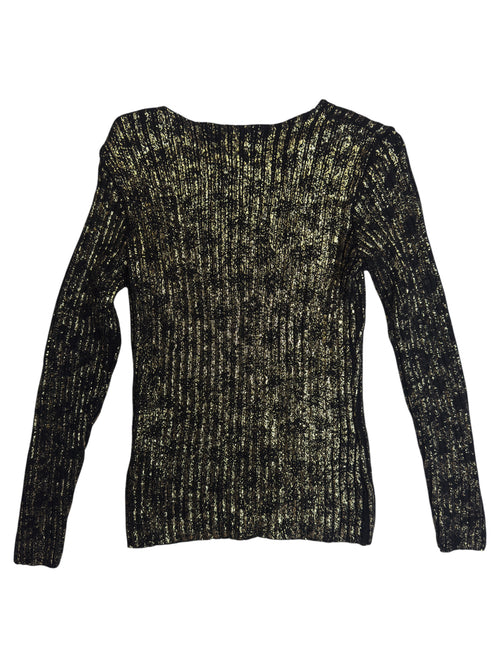 Vintage 2000s Black & Metallic Gold Wool Ribbed Fitted Sweater | Size S-M