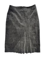Vintage 2000s Y2K Preppy Soft Grunge Velour Corduroy Midi Skirt With Pleated Detail | Size S