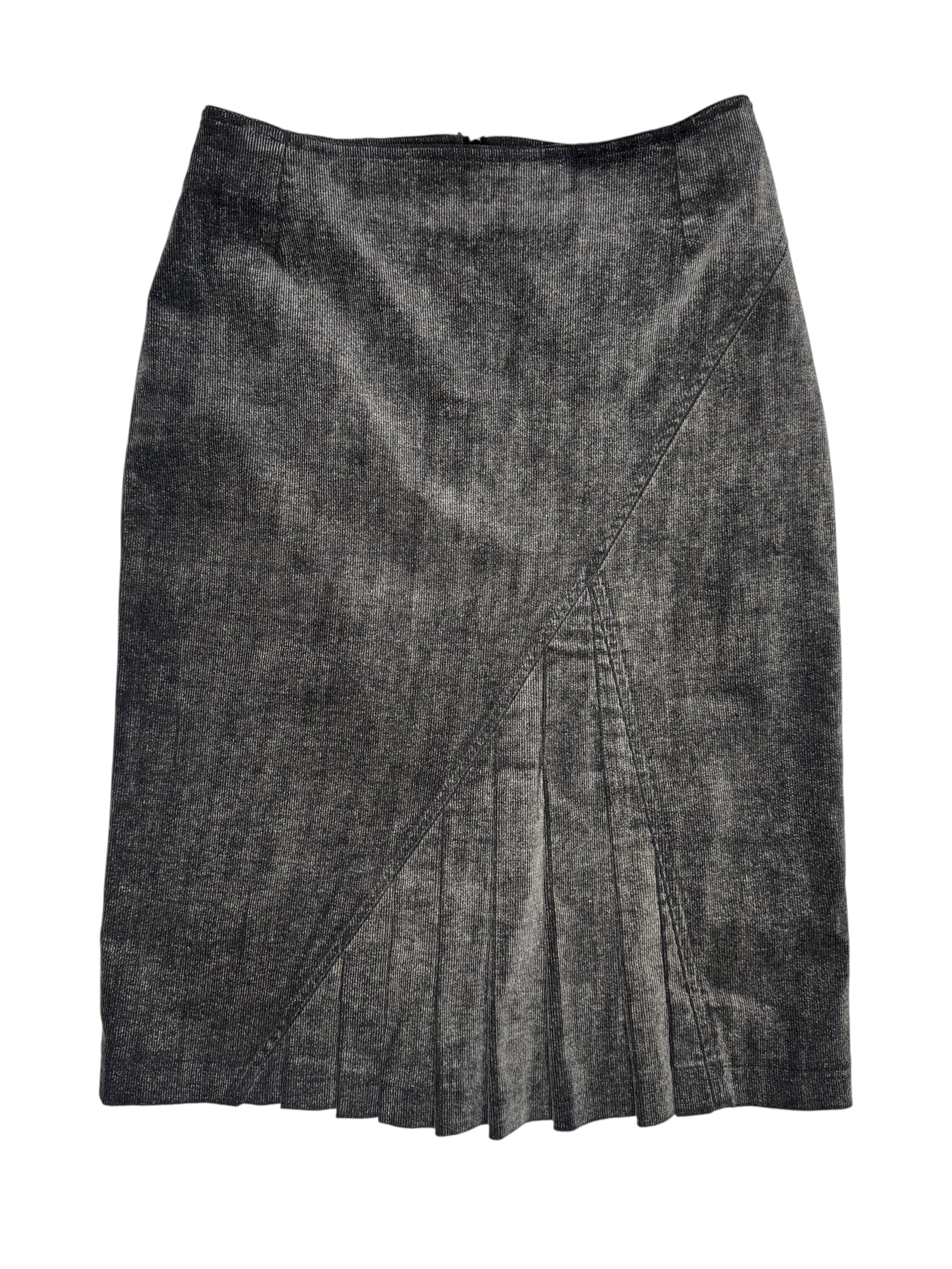 Vintage 2000s Y2K Preppy Soft Grunge Velour Corduroy Midi Skirt With Pleated Detail | Size S