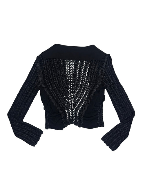 Vintage 2000s SPORTMAX Black Crocheted Collared Open Cardigan Sweater | Size S