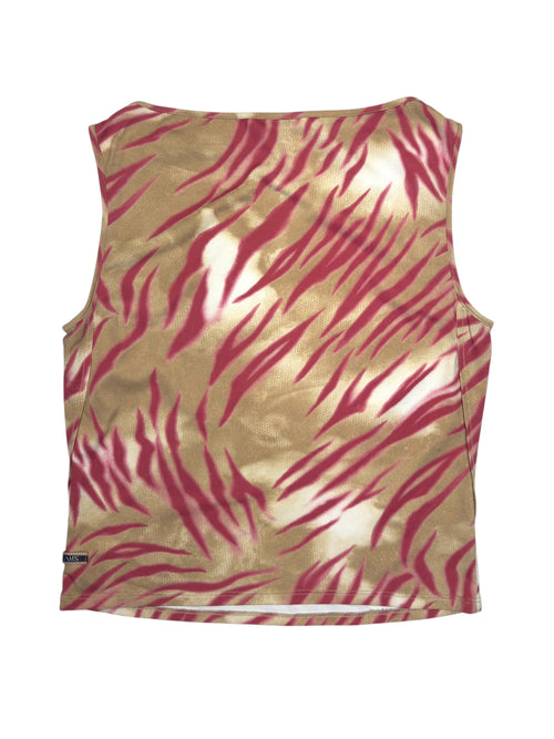 KRIZIA JEANS Nylon Brown & Pink Zebra Print Fitted Sleeveless Top | Size S