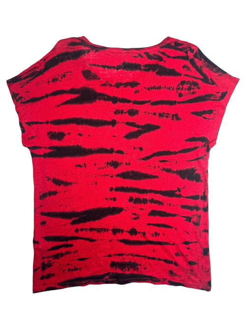 Vintage 2000s Y2K Gerard Darel Red & Black Tie Dye Acid Wash Linen Knit Blouse | Size S-M