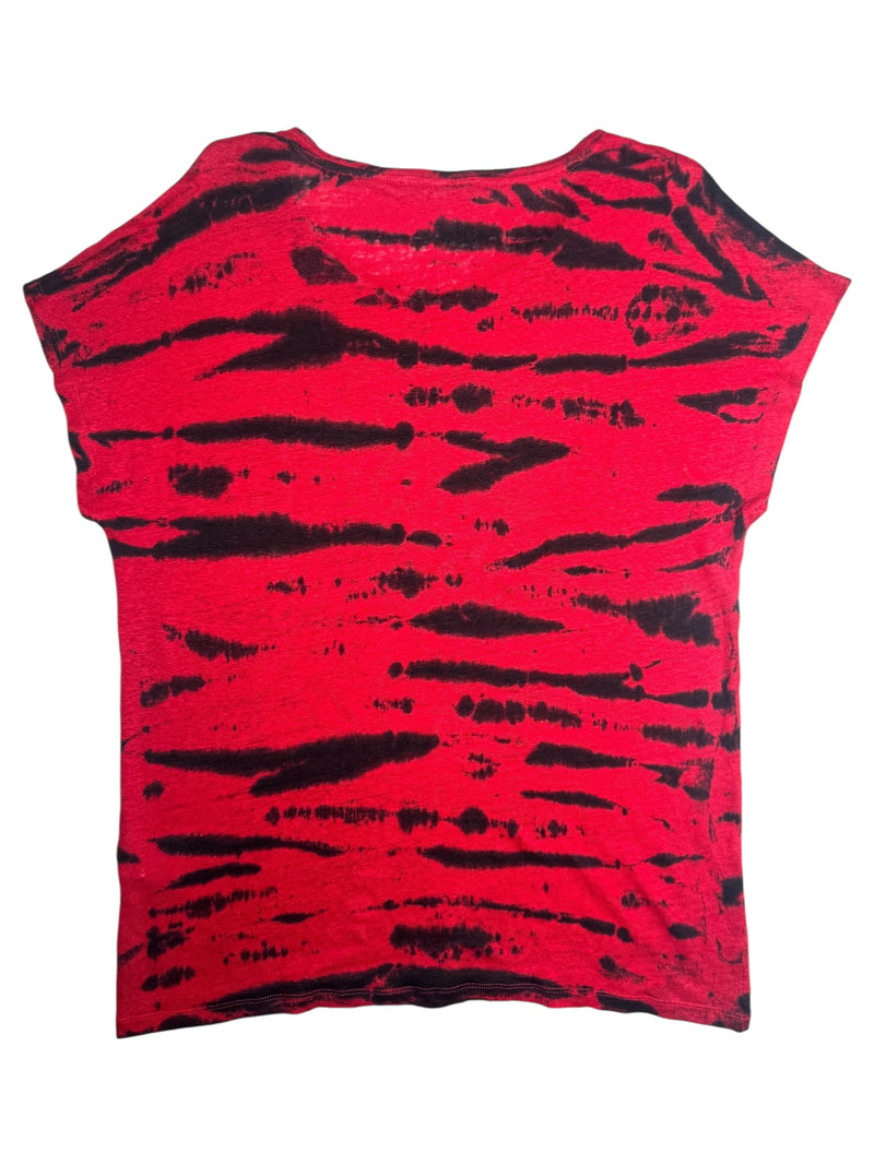 Vintage 2000s Y2K Gerard Darel Red & Black Tie Dye Acid Wash Linen Knit Blouse | Size S-M