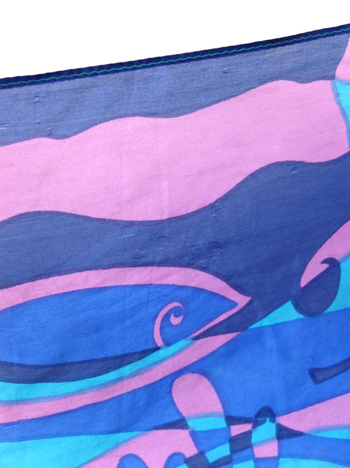 Vintage 90s does 60s Silk Mod Hippie Psychedelic Abstract Print Blue & Purple Long Wide Shawl Wrap Neck Scarf