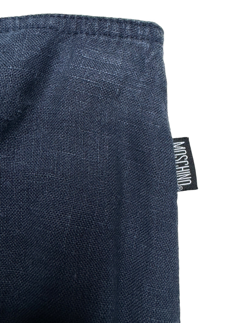 Vintage 2000s Y2K Moschino Preppy Minimalist Navy Blue Low Rise Skirt With Side Slit | Size S