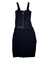 Vintage 2000s MARITHÉ & FRANÇOIS GIRBAUD Subversive Black Midi Dress With Zip & Buckle Detail | Size S-M
