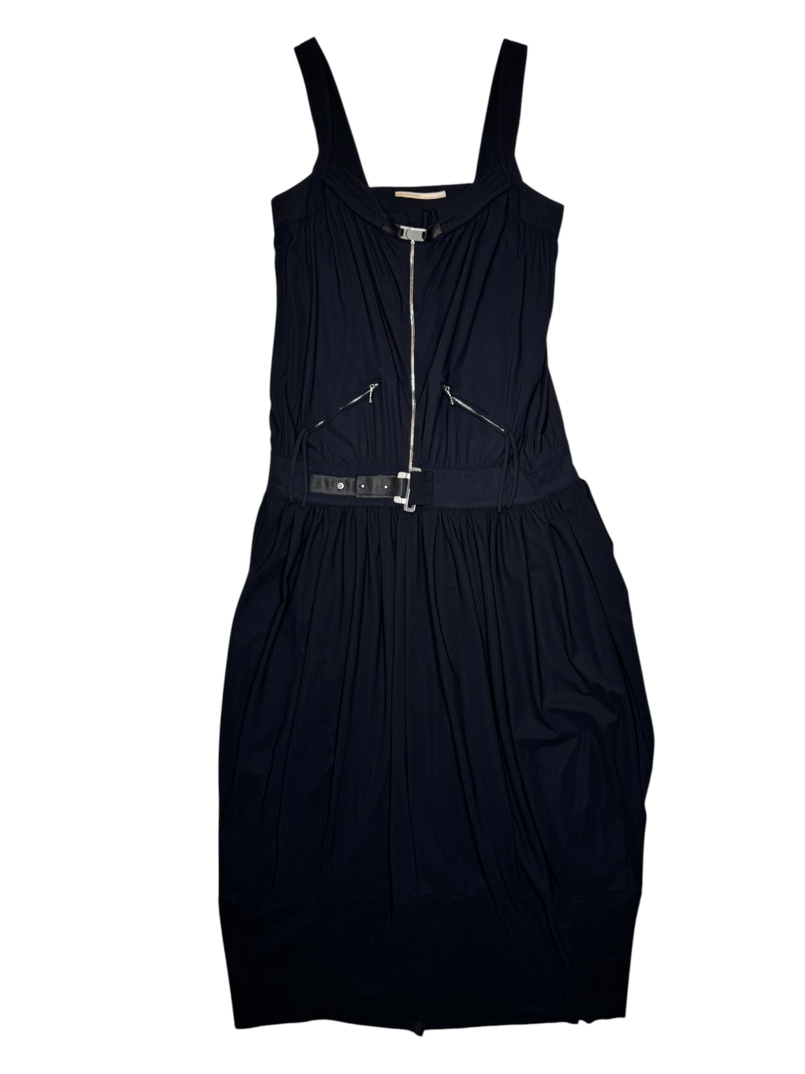 Vintage 2000s MARITHÉ & FRANÇOIS GIRBAUD Subversive Black Midi Dress With Zip & Buckle Detail | Size S-M