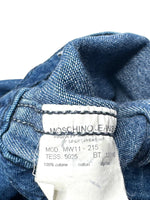 Vintage 2000s Y2K Moschino Jeans Cropped Blue Medium Wash Collared Button Down Denim Jacket | Size M-L