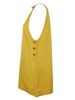 Vintage 90s Y2K Bohemian Preppy Mod Solid Yellow Pinafore Sleeveless Tank A-Line Above-the-Knee Cotton Mini Dress | Size S
