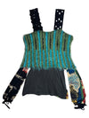 Vintage 2000s Y2K Save The Queen Subversive Abstract Print Off-the-Shoulder Long Sleeve Blouse with Knit Bolero Detail | Size M