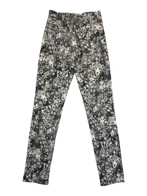 Vintage 2000s COP COPINE High Waisted Grey Cat Animal Print Tapered Leg Trousers | Size XS