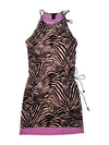 Vintage 2000s Y2K Alesandro Dell’acqua Brown & Pink Tiger Animal Print Sleeveless Layered Mini Dress with Cinched Drop Waist & Tie Details | Size M
