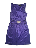 Vintage 2000s Y2K Rocco Barocco Bright Purple Formal Knee Length Sleeveless Dress with Buckle Detail | Size M