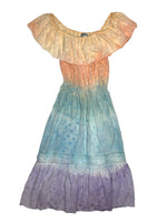 Vintage 2000s Blumarine Ombre Acid Wash Multicolored Off-the- Shoulder Ruffled Summer Maxi Dress | Size S