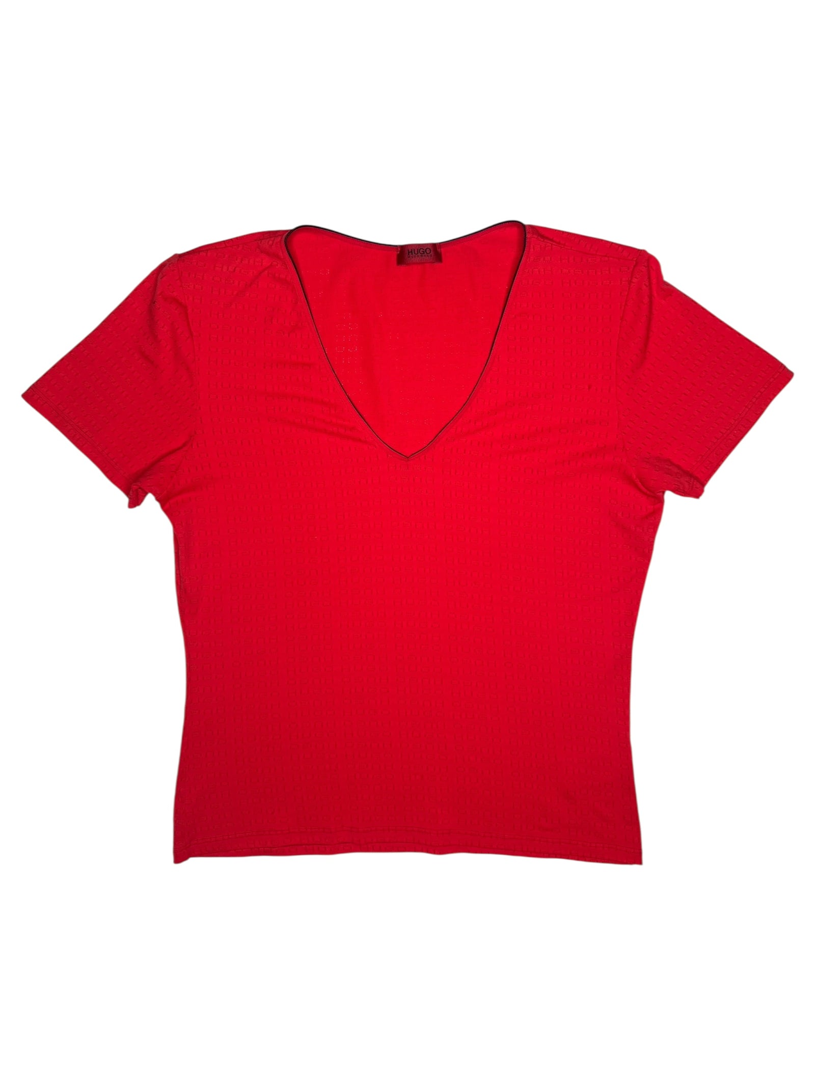 Vintage 2000s Y2K Hugo Boss Red Laser Cut Logo Short Sleeve T-Shirt | Size M