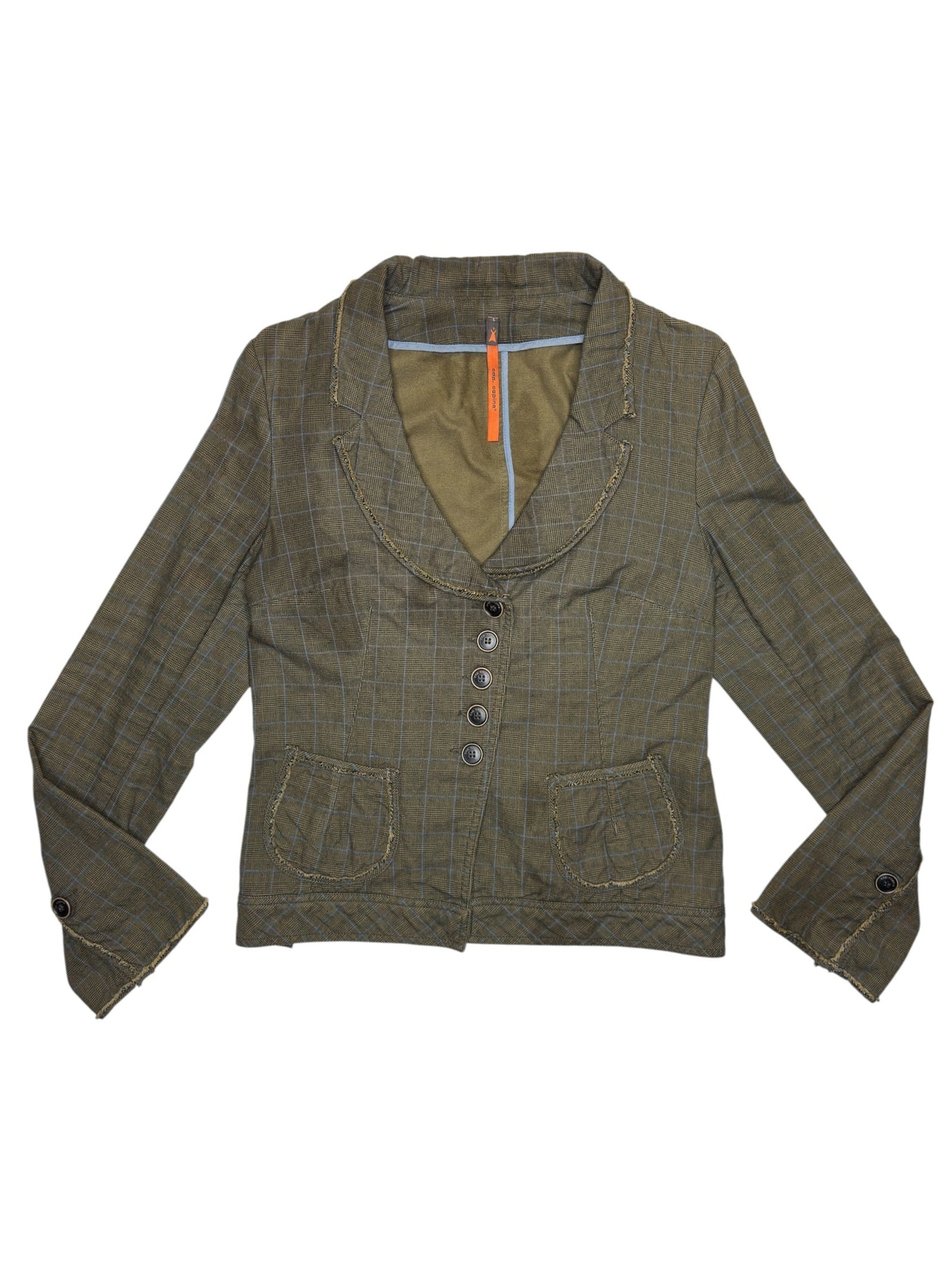Vintage 2000s COP COPINE Cotton Olive Green & Brown Plaid Fitted Blazer Jacket | Size S